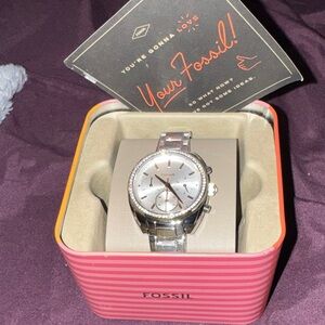 Fossil Stainless Steel Chronograph Watch with Pink Box BQ3657